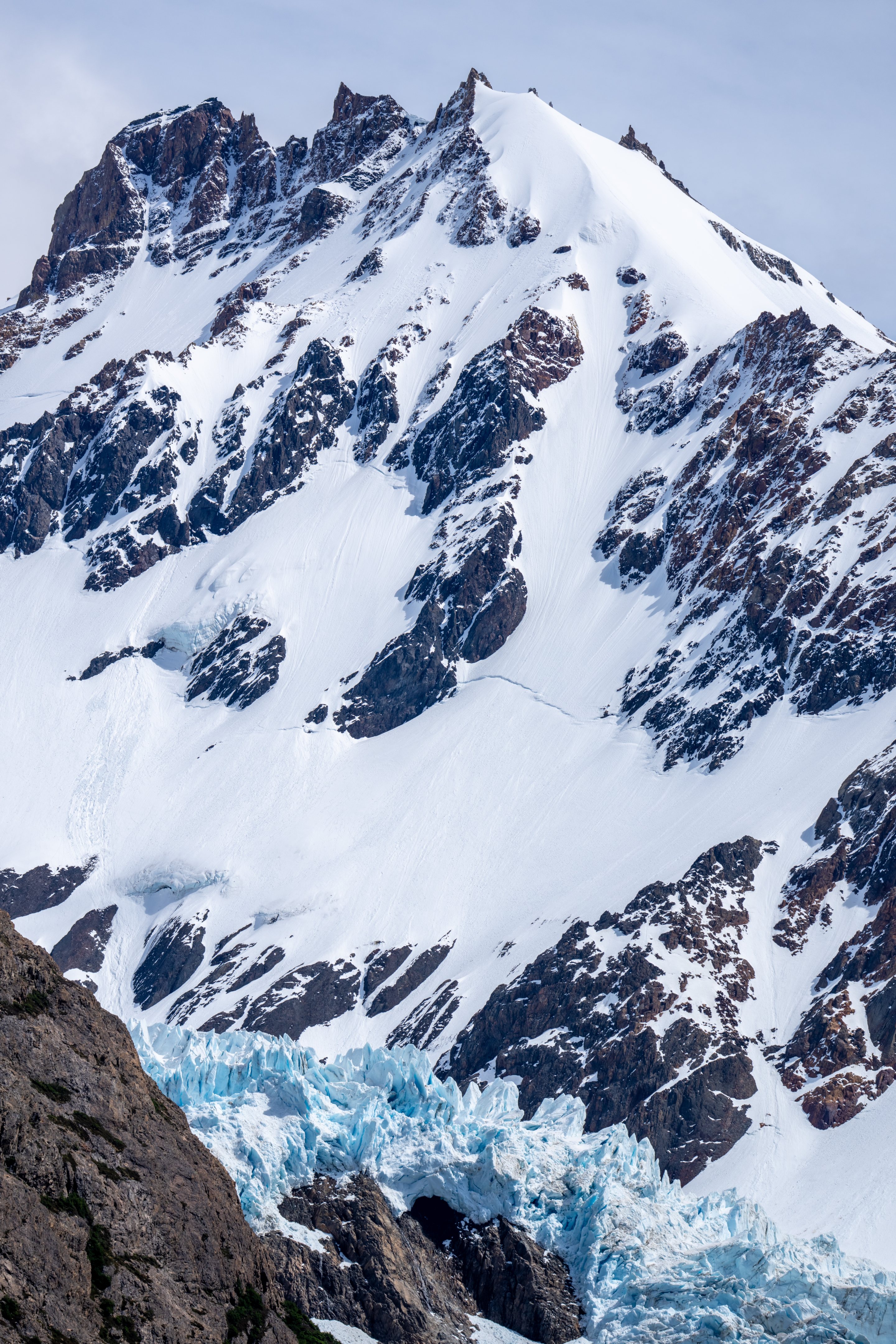 Where the Piedras Blancas glacier drops over a cliff huge blue ice pinnacles form
